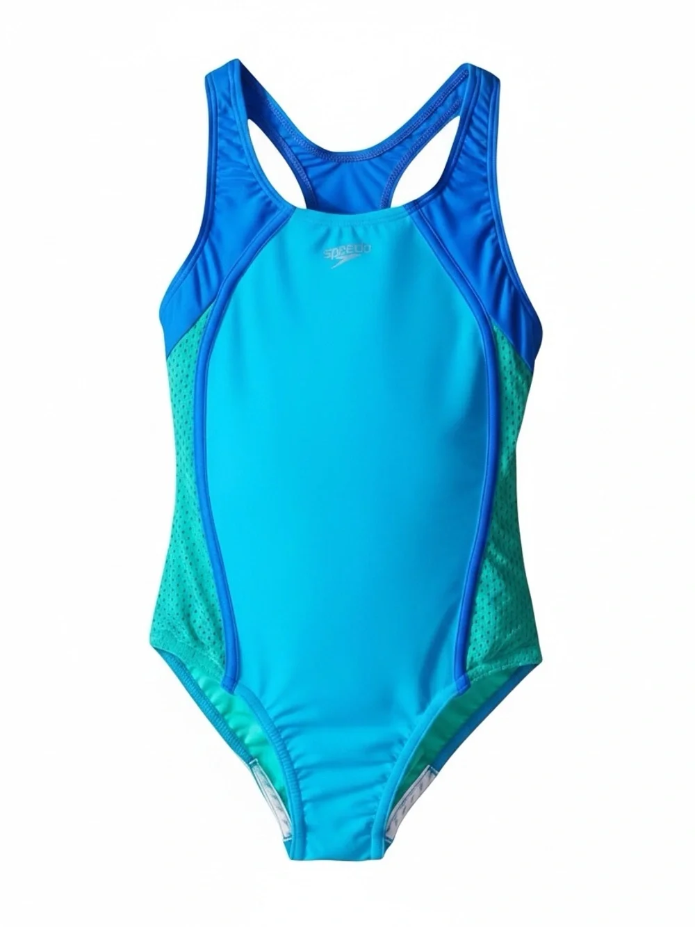 Speedo Girls Size 8 Athletic One Piece Swimsuit Blue Sport Racerback Colorblock